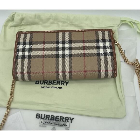 NEW! BURBERRY CHECK CHAIN WALLET CLUTCH CROSSBODY SHOULDER BAG PURSE NWT - Picture 8 of 15